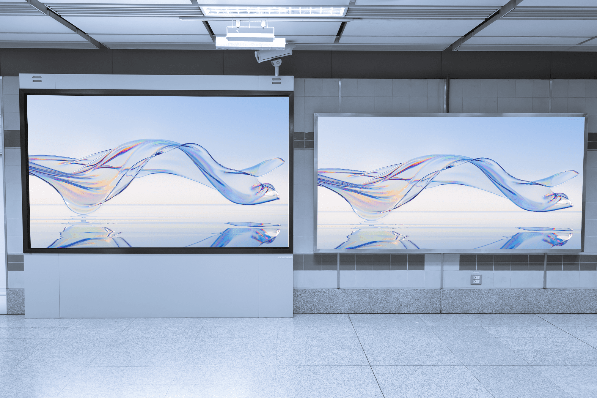 A Large Screen Displaying An Image Of A Wave