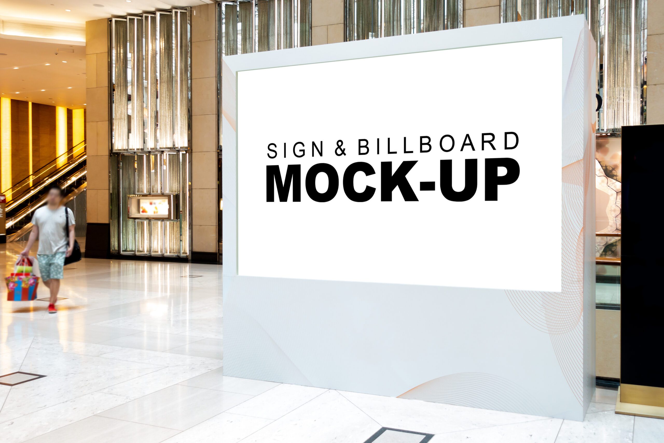 Large Blank Horizontal Billboard With Clipping Path Standing On Hallway Of Shopping Mall
